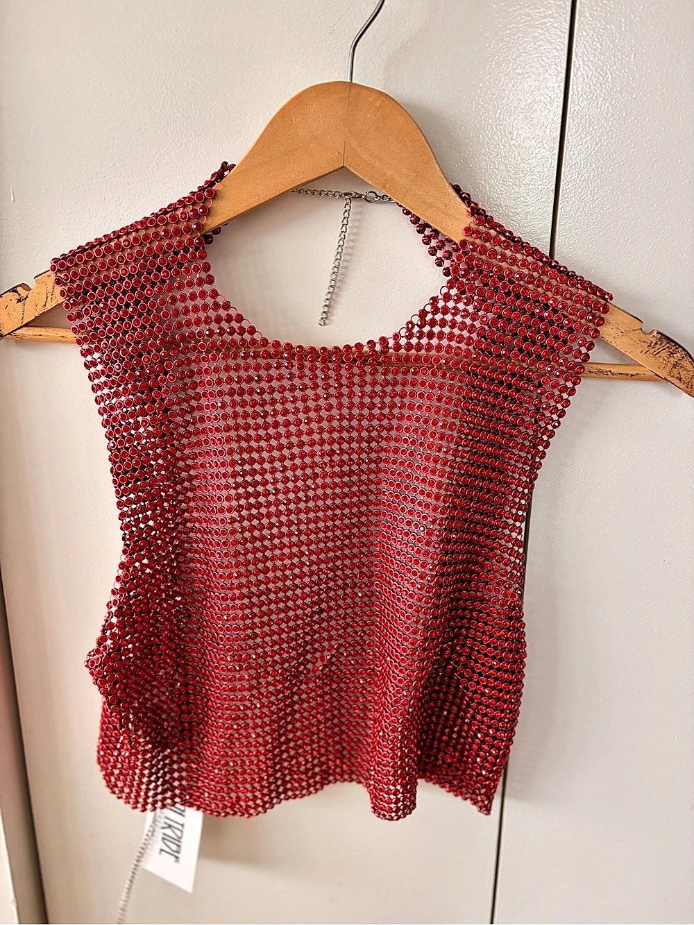 12th Tribe Red Rhinestone Crystal Mesh Crop Top NWT one size
